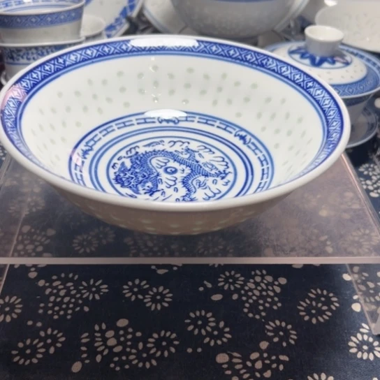 碗彬**礼青花玲珑7荷叶碗3个