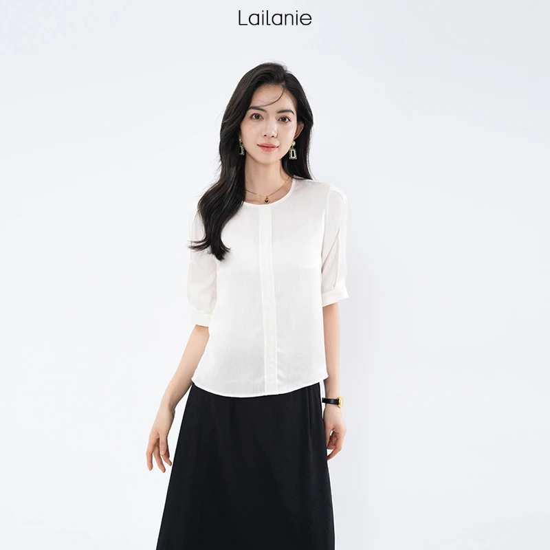 lailanie设计感袖口套结圆领小衫女L2401006