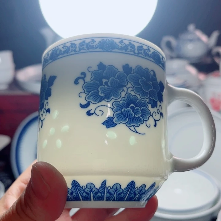 青花玲珑办公杯牡丹花