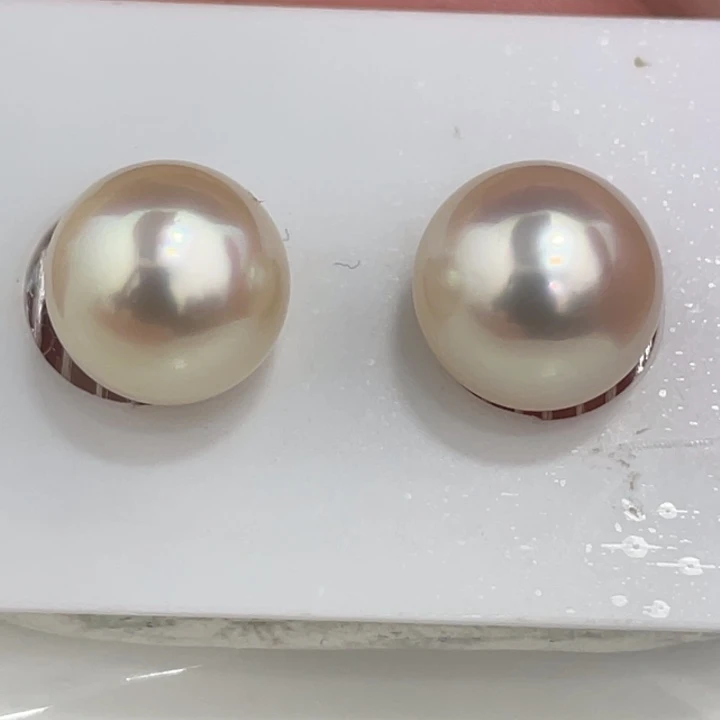 海水珍珠裸珠13-13mm炫彩干枯金对珠
