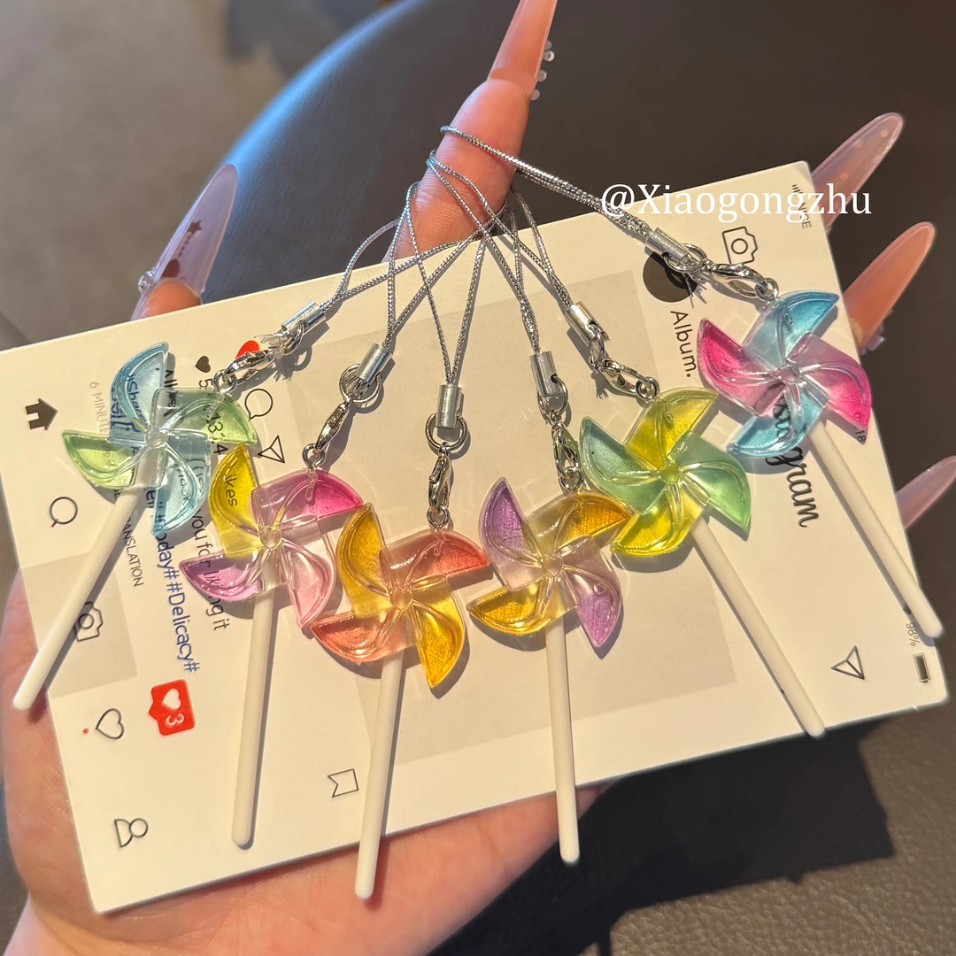 港风彩色缤纷风车棒棒糖挂件女生树脂甜美彩虹小风车挂件