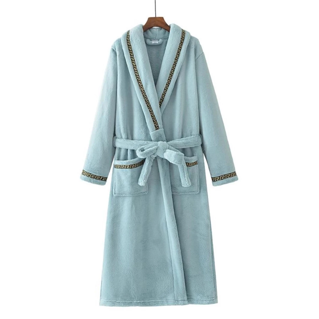 2024冬新浴袍女法兰绒睡袍情侣特厚居家服加长保暖男大码外贸原单