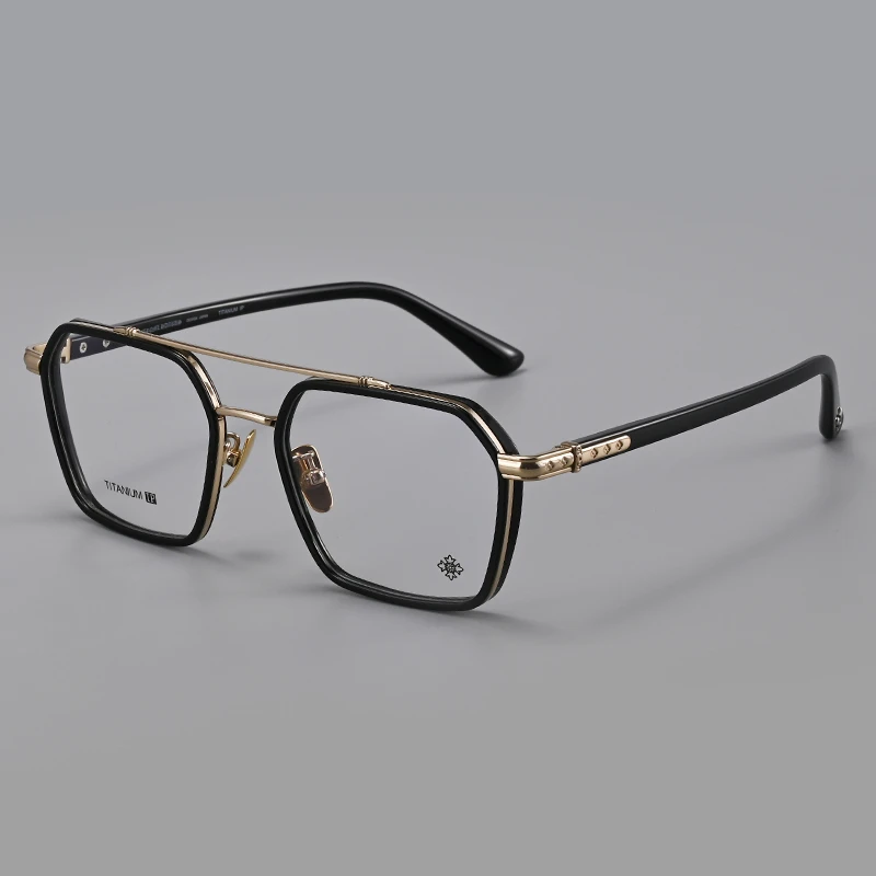 【能做高度数的大框】双梁多边形眼镜架男士可配近视纯钛大框黑色