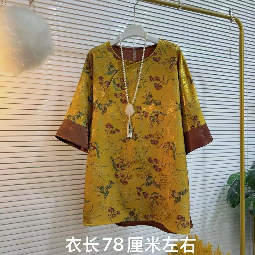 胖MM2025早秋新款新中式花纹设计理念大气时尚长款小衫