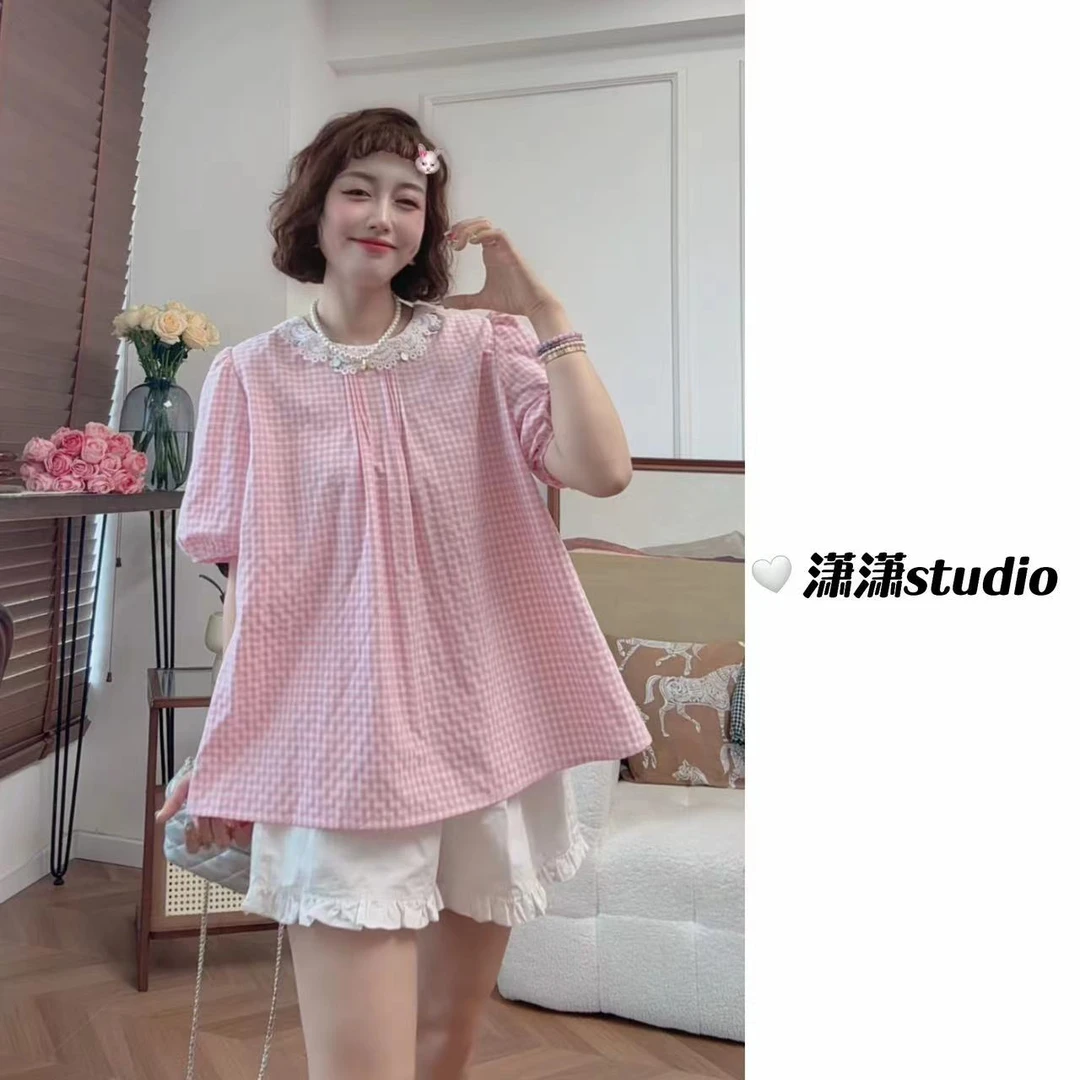 【元气甜心】【遮肚子】【遮屁股】潇潇自制定制小花边领大版衬衣XM1148