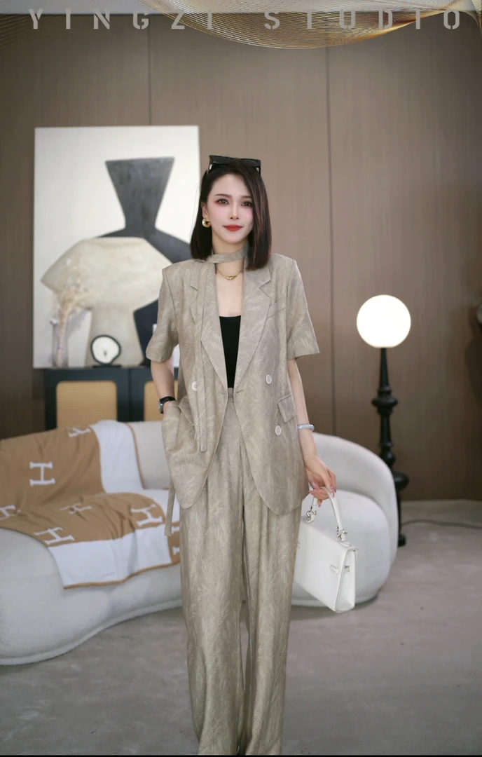 【YINGZI】气质百搭春夏复古名媛裤子套装显瘦减龄