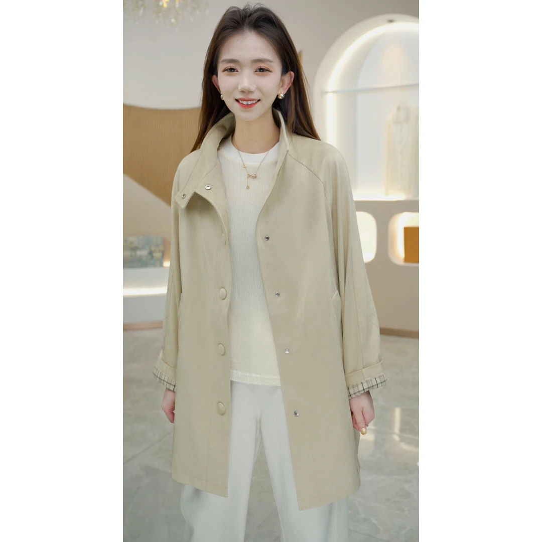 R H 2025新款复古宽松时尚休闲百搭气质款立领风衣S6053