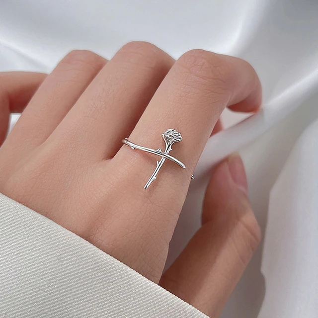 玫瑰花荆棘戒指小众设计简约王子的花朵开口食指戒指环气质冷淡风