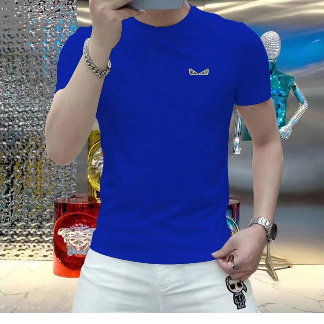 高级感男士简约修身圆领短袖120支双丝光棉帅气金色小眼睛多色T恤