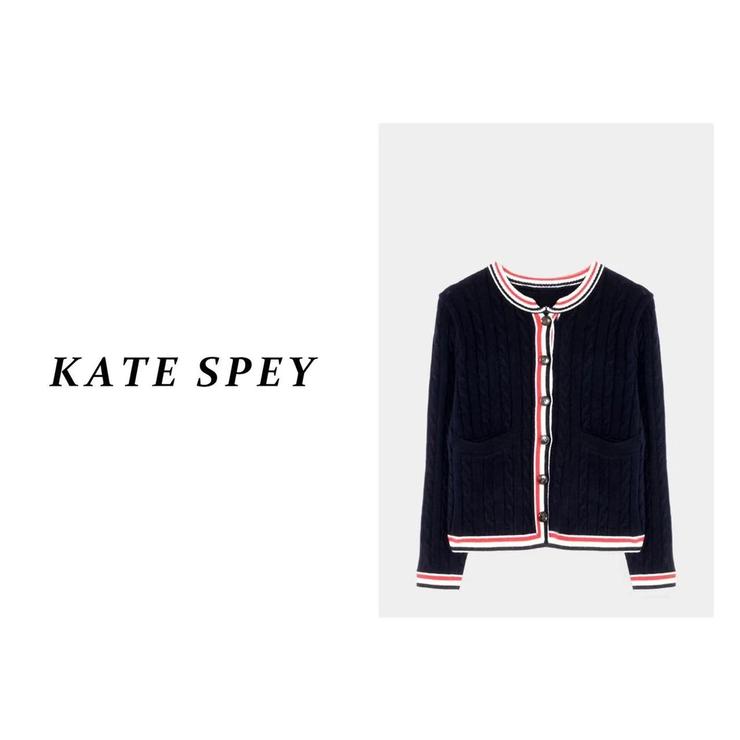 凯特丝蓓105#两色！24秋季新款拼色单排扣圆领麻花针织开衫1-1147