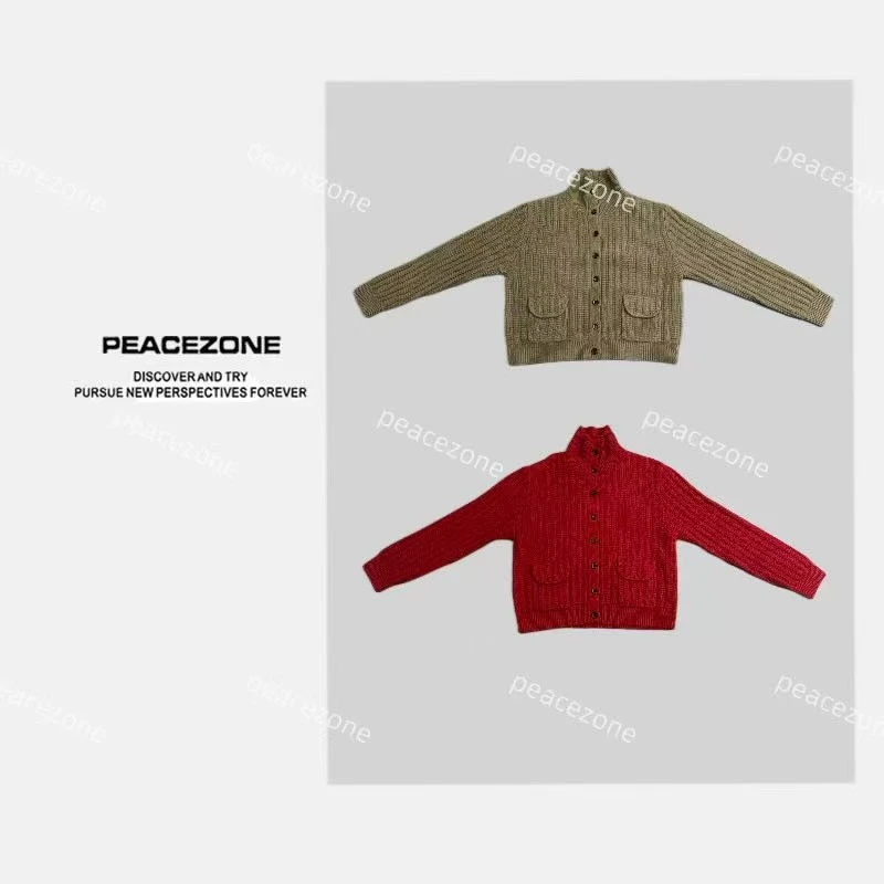 Peacezone 100羊毛 秋冬新款单排扣双口袋羊毛毛衣/4232