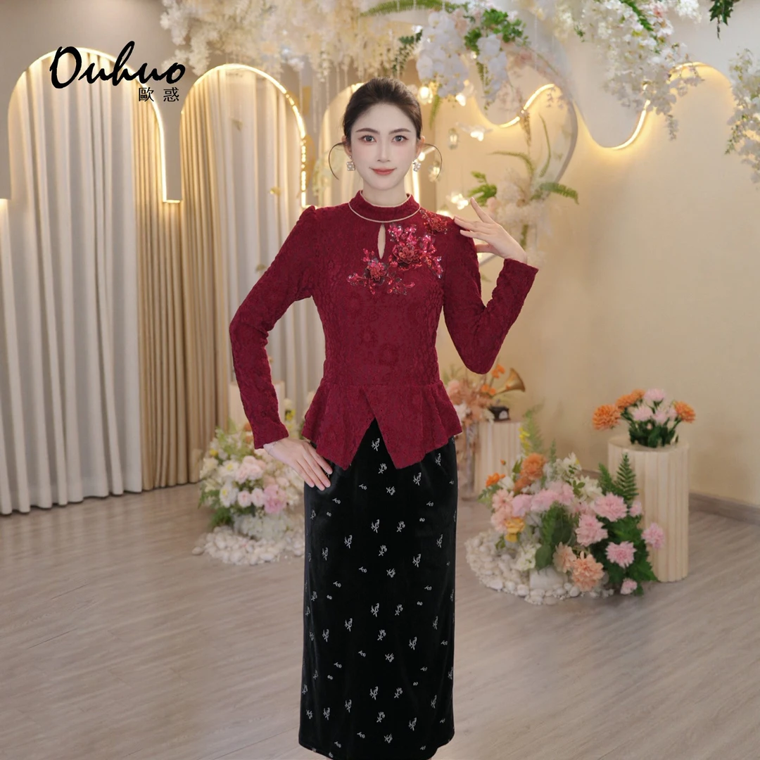 【米米定制】2025年秋冬新款蕾丝网红气质显瘦轻职连衣裙OHDRI12021