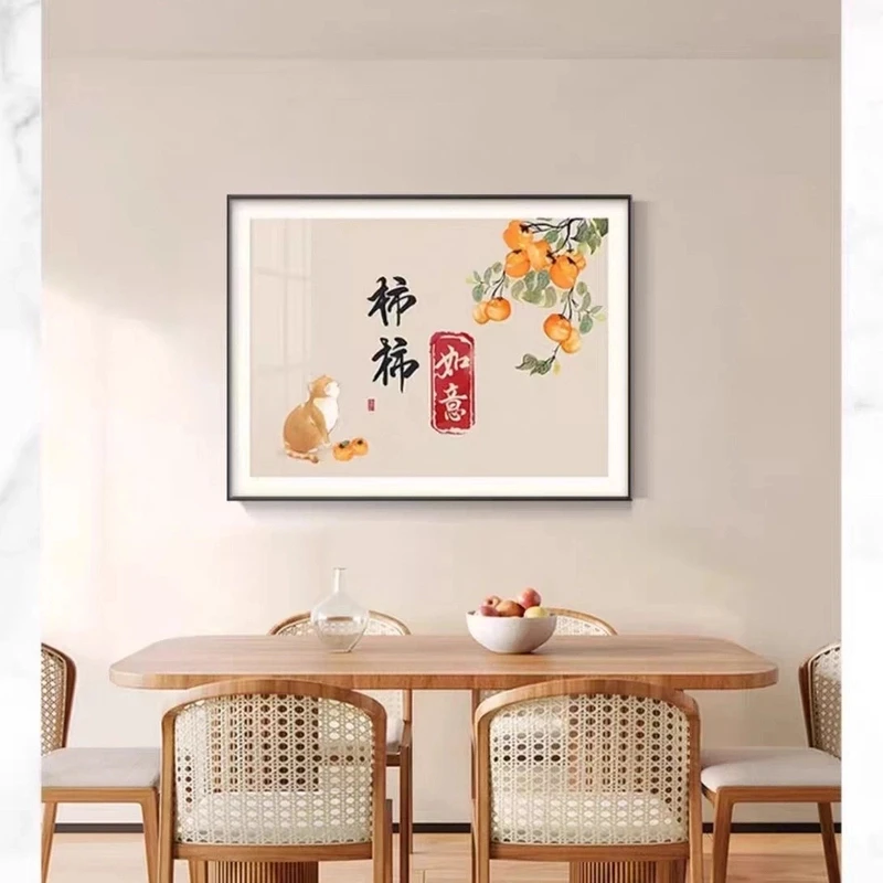 电表箱单幅悬挂款装饰画柿柿如意现代简约电表箱挂画55x45