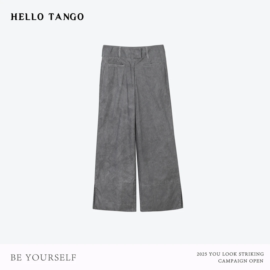 HELLOTANGO《复古卡普里》夏季复古后腰绑带直筒九分休闲裤65045#