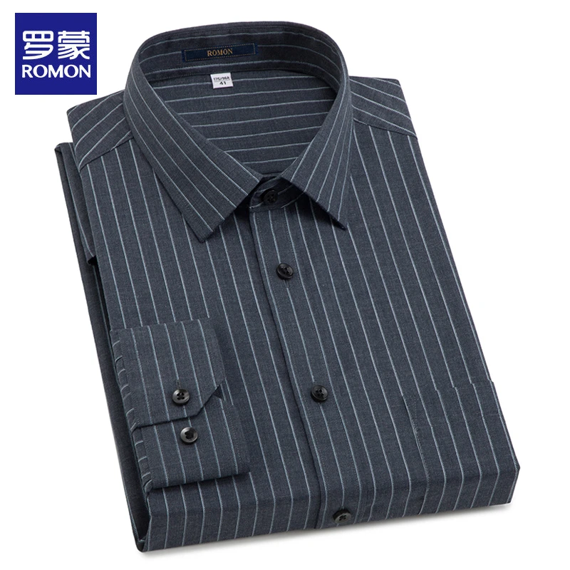 【竹纤维】罗蒙男长袖休闲衬衣春秋季商务条纹衬衫中青年时尚职业装