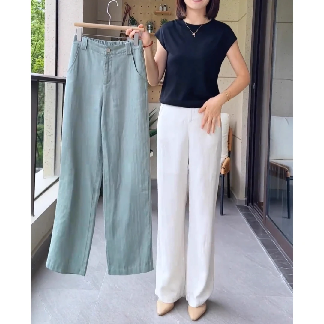 女款简约小众直筒裤2025年夏季高腰宽松垂感休闲裤气质百搭阔腿裤