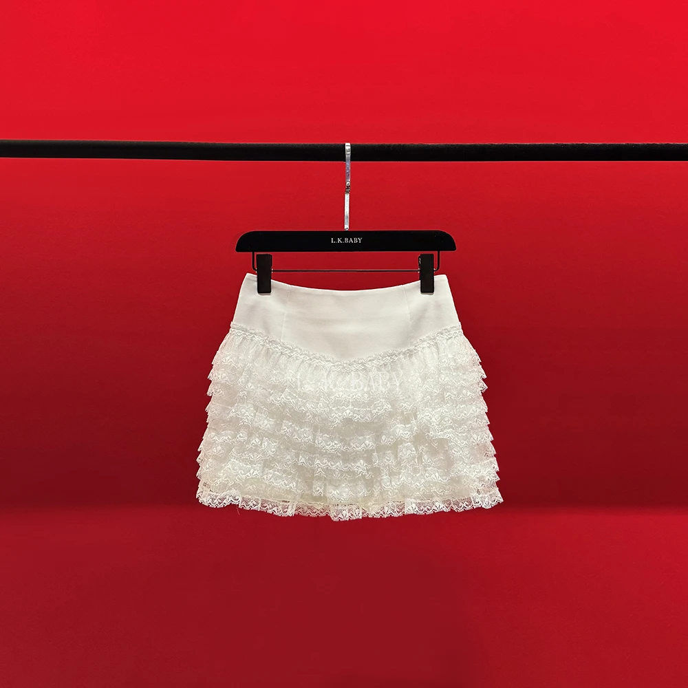 【L.K.BABY】芭蕾风情 法式纯欲「多层次蕾丝」时髦减龄蓬蓬短裙3162