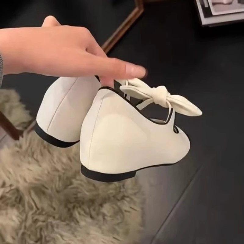 【法国设计师】羊皮版~小香风蝴蝶结玛丽珍单鞋女舒适圆头浅口拼