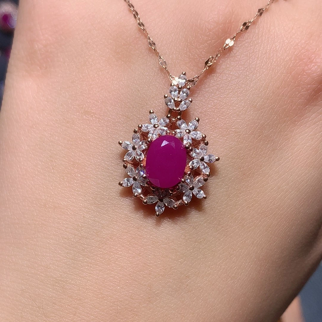 红宝石银S925镶嵌吊坠(赠链)