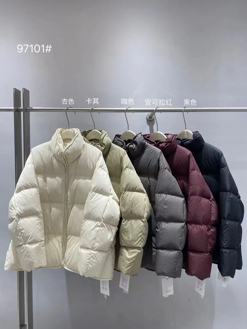 97101冬新款立领纯色简约百搭白鸭绒加厚保暖宽松羽绒服外套女