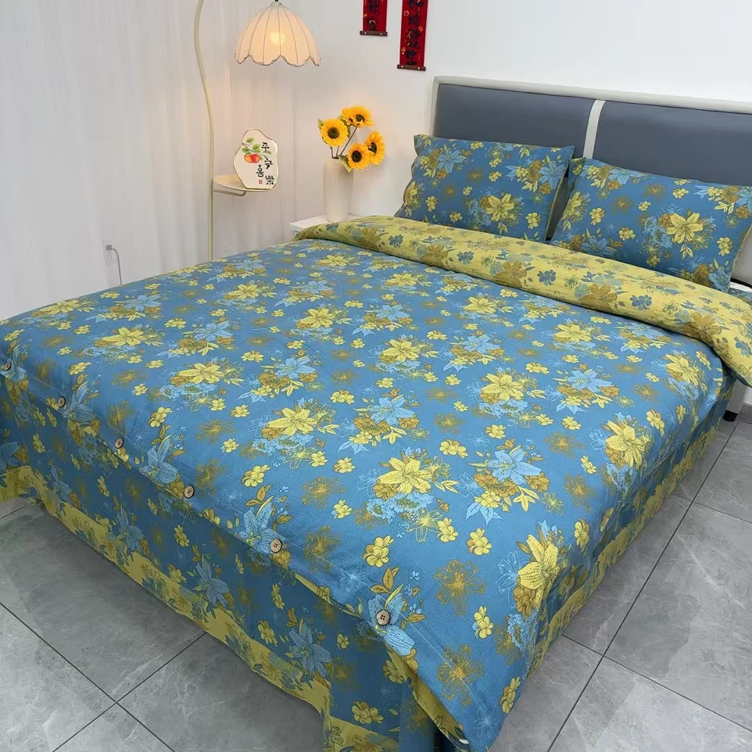 亲肤棉双层纱四件套--梦幻百合蓝