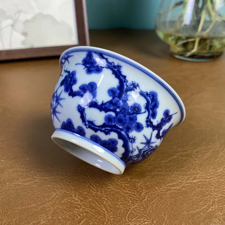 景德镇览珍堂青花松竹梅撇口杯100ml
