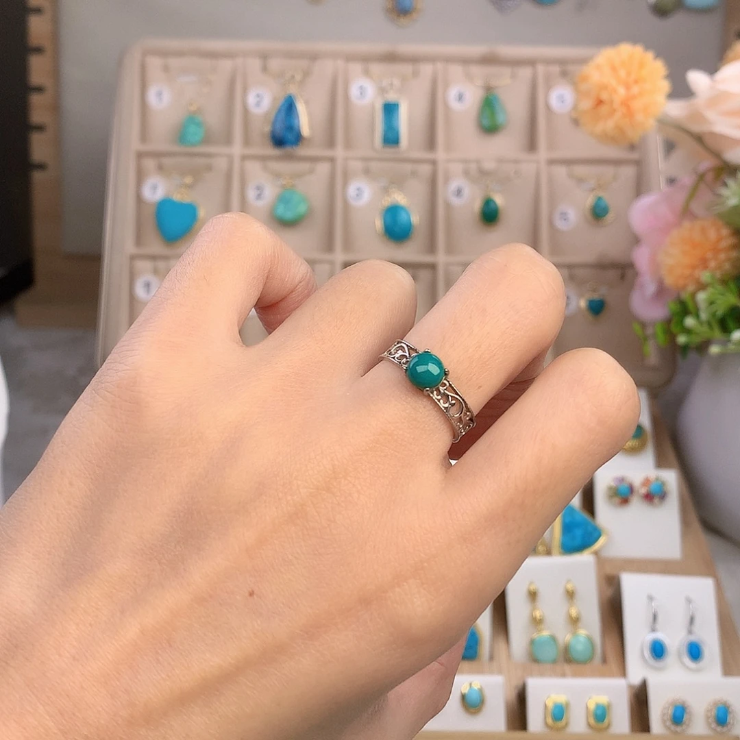 绿松石银S925镶嵌戒指