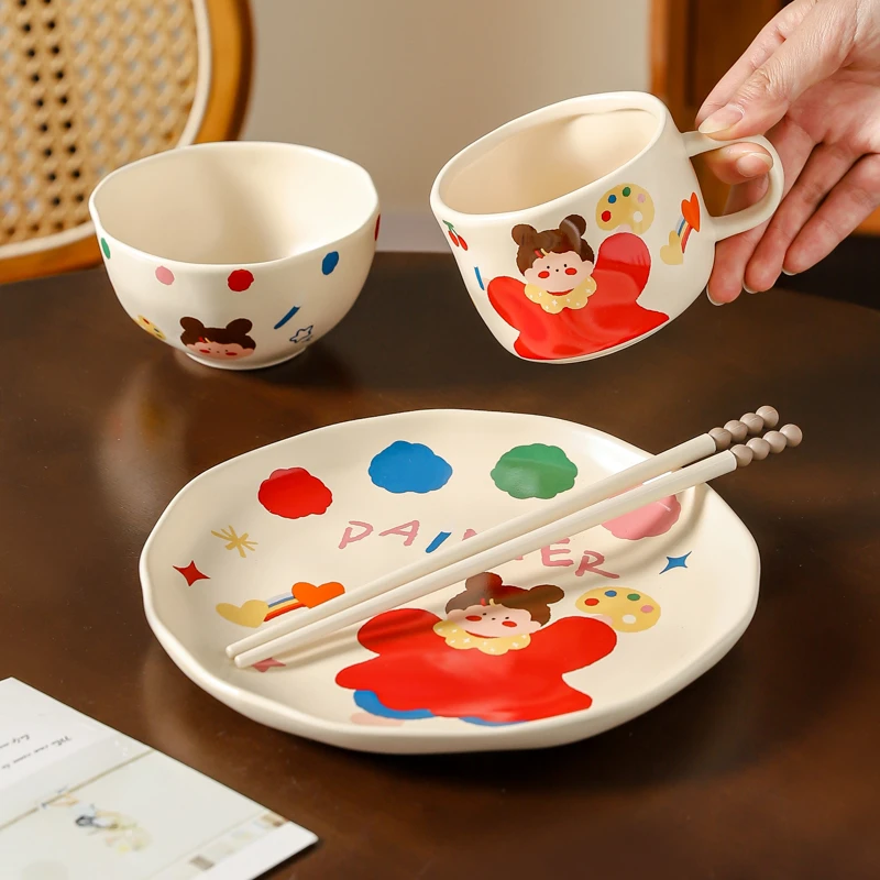 川岛屋可爱卡通陶瓷碗家用2025新款高颜值儿童米饭碗菜盘早餐盘子