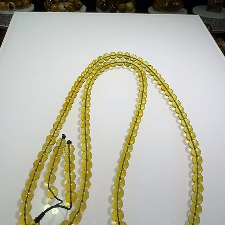 琥珀未镶嵌裸石天然缅甸金兰108链，规格6+