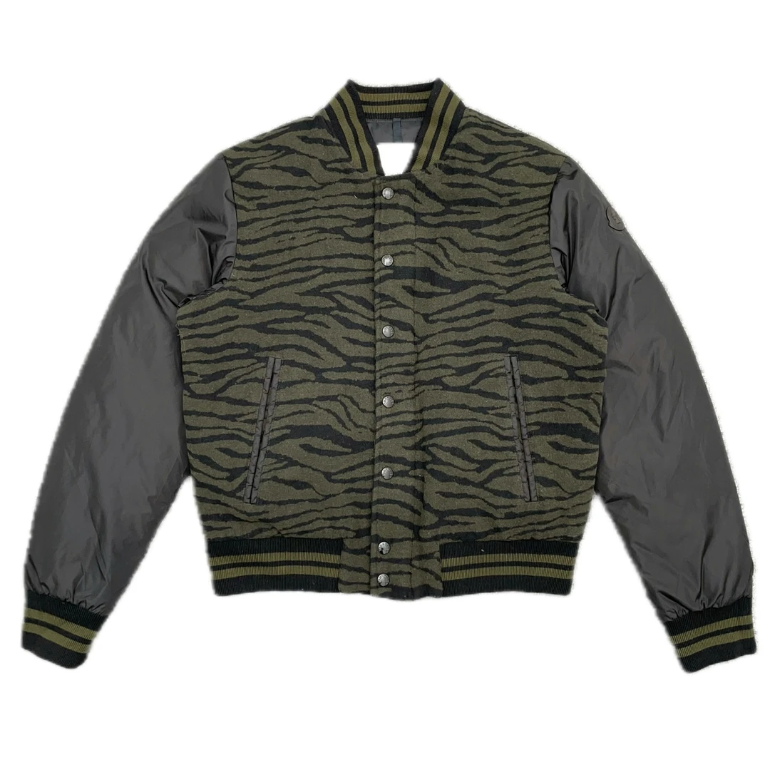 99新 MONCLER 2码 A0679 Moncler墨绿色豹纹拼接羽绒棒球外套