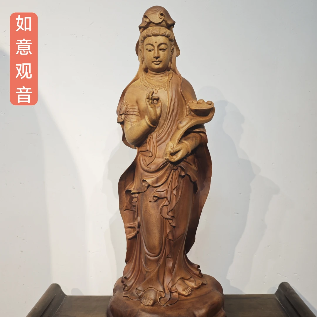 木雕观音 香樟木  长30宽21高76cm