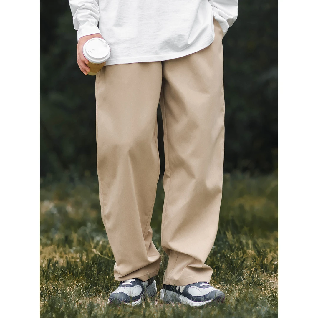 CityBoy日系休闲宽松长裤男春季新款中腰松紧工装纯色裤子MK23030