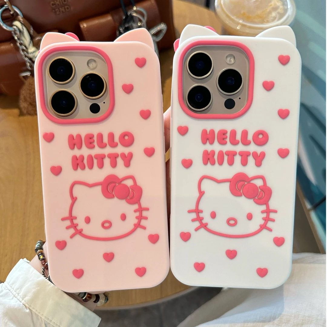 可爱立体猫耳爱心Hellokitty液态硅胶手机壳iPhone16Promax少女心