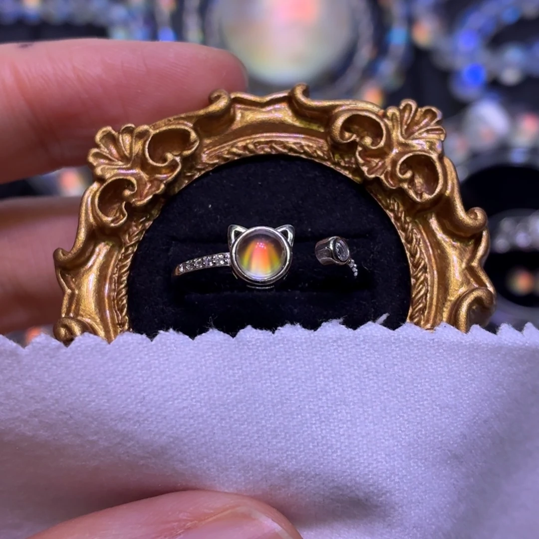 戒指月光石银S925镶嵌马岛戒指