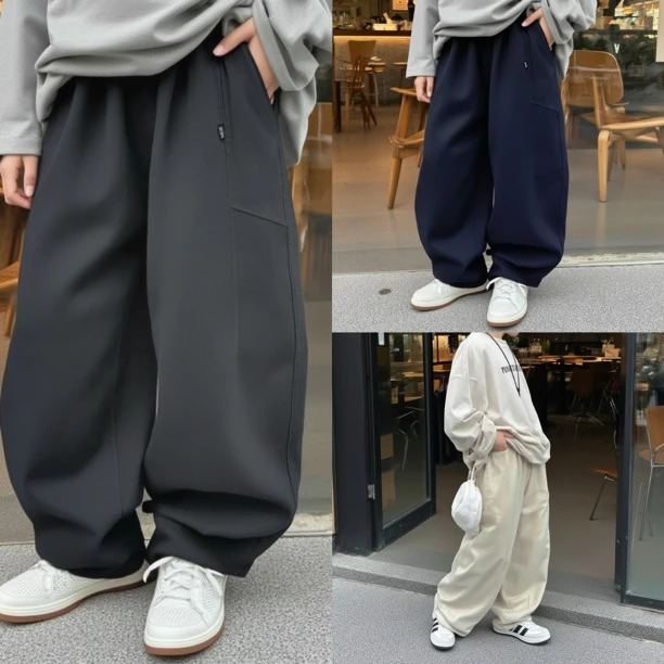 【水洗100棉】男女童水洗纯棉简约宽松休闲裤腰扣设计时尚百搭