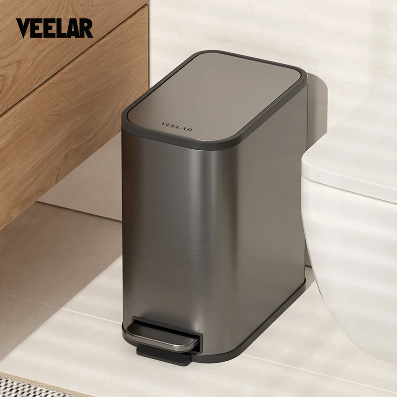 VEELAR卫生间垃圾桶厕所窄缝家用夹缝带盖脚踩窄缝卫生桶静音缓降