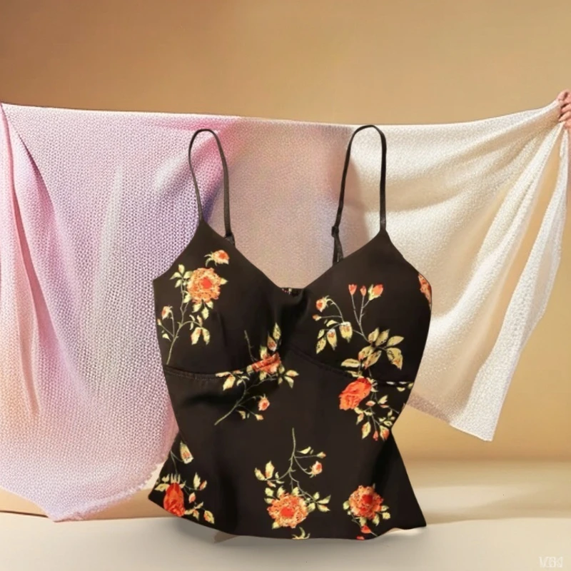 小个子碎花美背吊带背心女内搭时尚女款辣妹清纯外穿显瘦胸垫背心