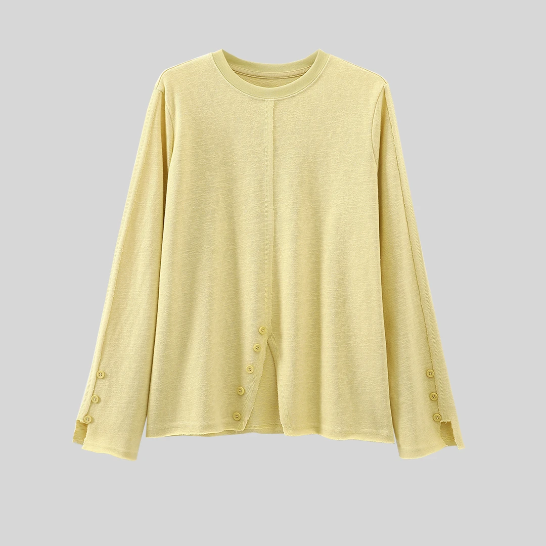 门店42&9！纸片人T恤」高级雪花肌理感棉麻透气亲肤长袖上衣C22433