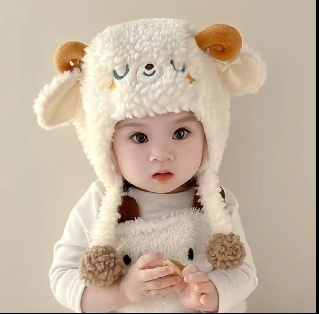 秋冬季宝宝毛绒帽男女儿童可爱超萌护耳帽保暖防风套头帽婴儿帽子