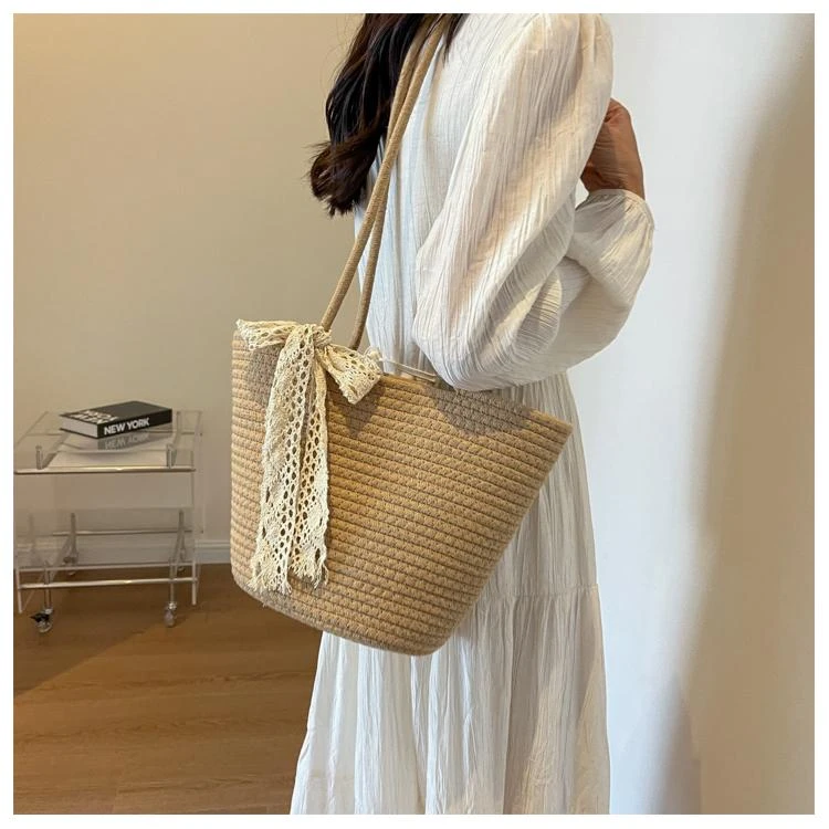 2025新款夏季托特包松弛感百搭欧若风淑女沙滩包单肩包编织包包