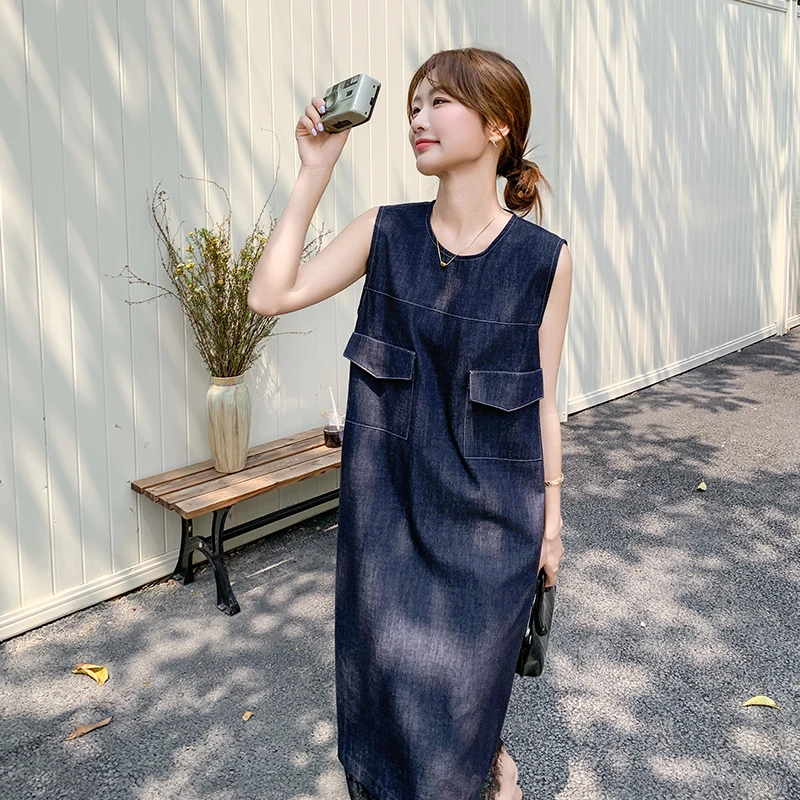 港风复古蕾丝拼接牛仔连衣裙女2025夏季新款宽松百搭时尚长款裙子