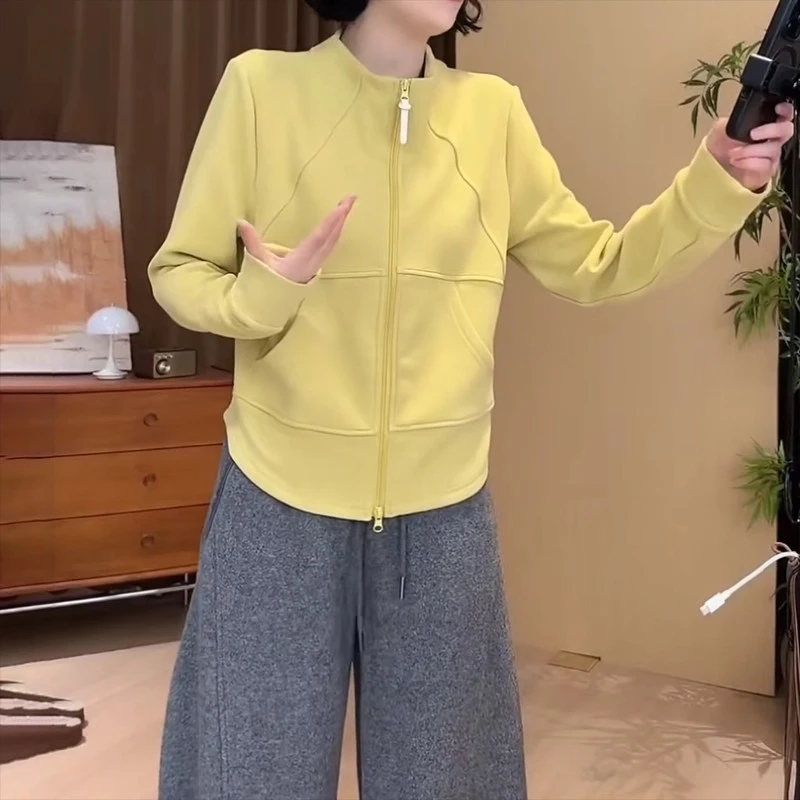时尚韩版立领双拉链卫衣外套女2025秋季新款胖mm宽松休闲开衫上衣