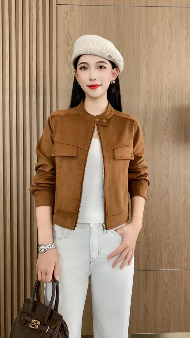 【自由秀】鹿皮绒圆领外套5797
