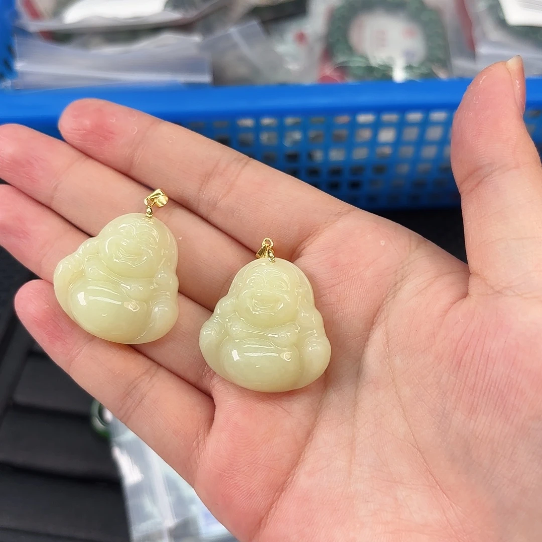 和田玉银S925镶嵌挂件黄口小佛卡28 发其一
