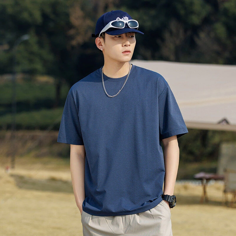 雅鹿男装2025男夏季圆领短袖青少年圆领纯色百搭简约户外短袖