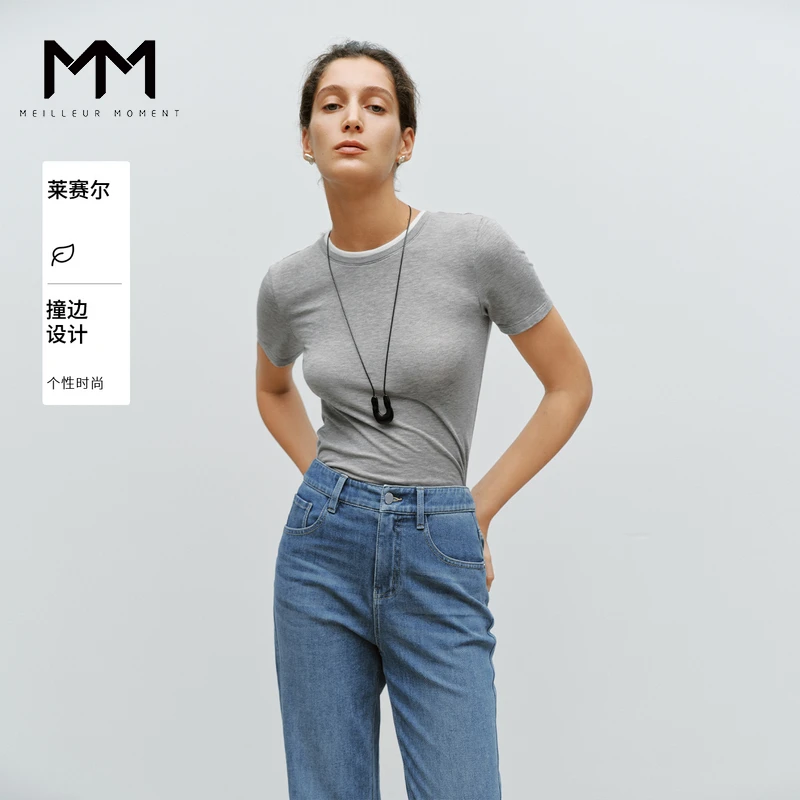MM麦檬商场同款撞边圆领短袖上衣25春新品5G3100232