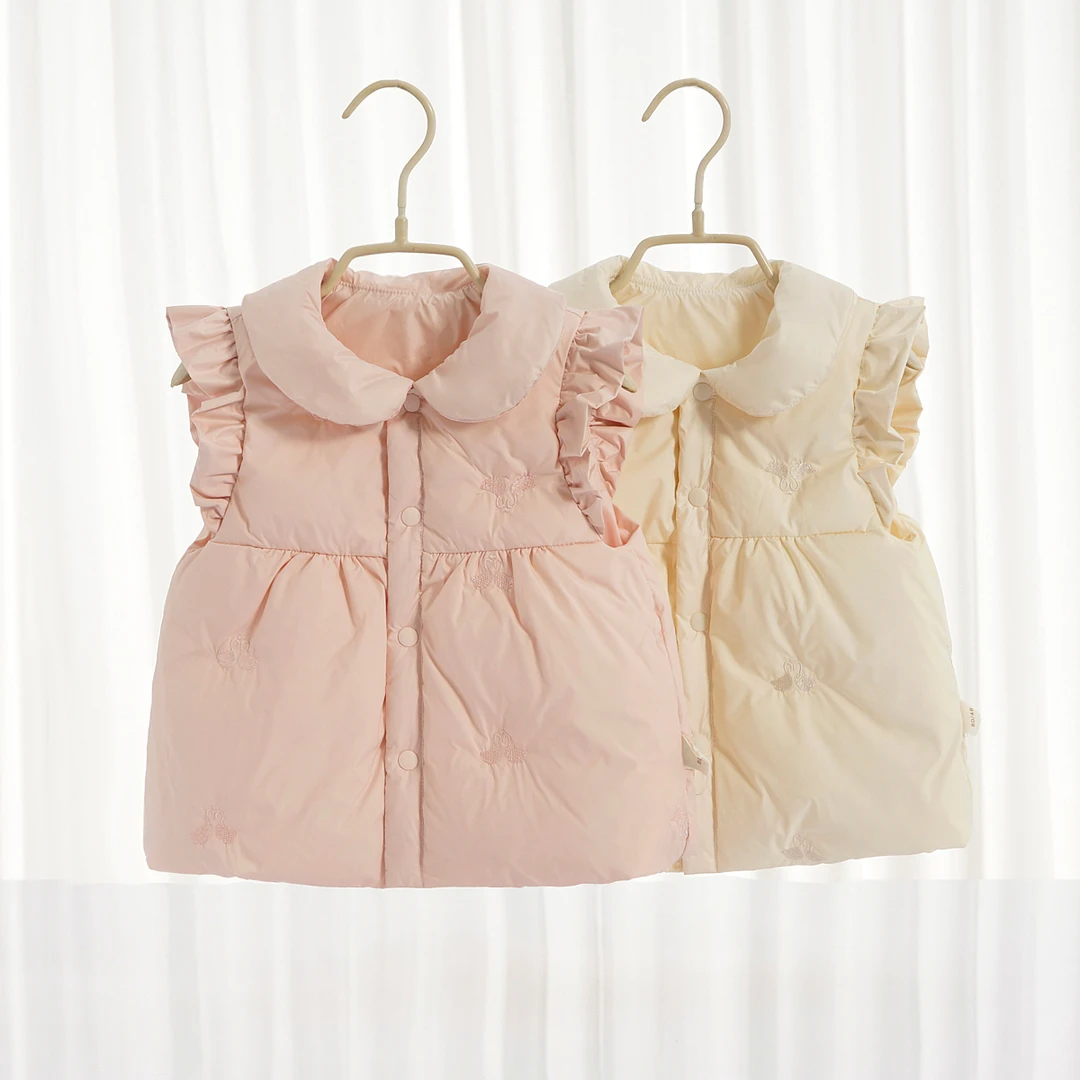 儿童公主风三防春秋冬外穿保暖羽绒轻薄马甲女童宝宝洋气鸭绒坎肩