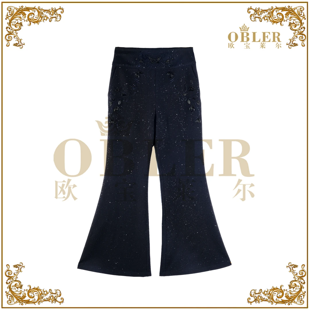 【欧宝莱尔】OBLE2025秋装新款丝绒时尚休闲裤305-A-25379