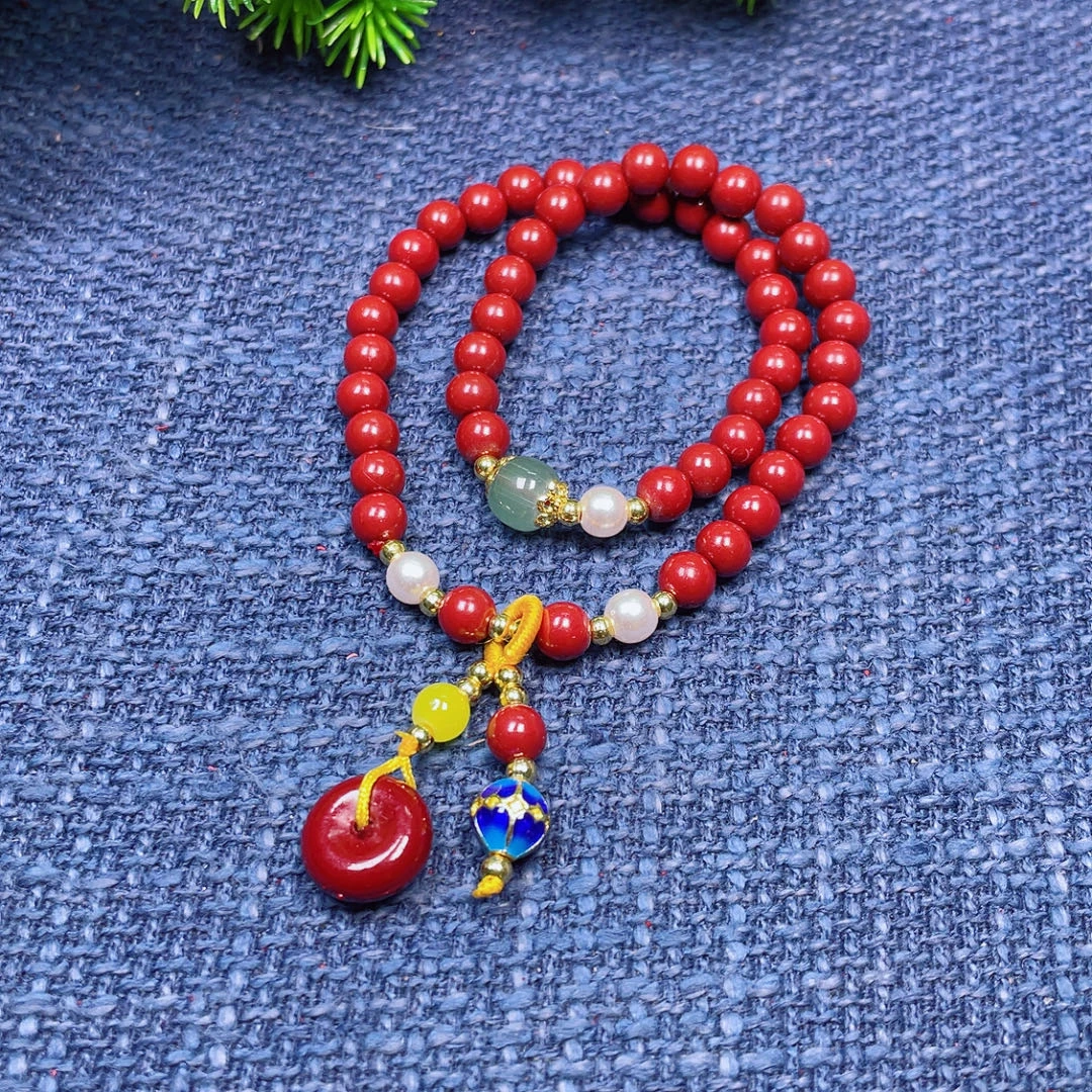 含辰砂工艺品紫金砂平安扣双圈手串