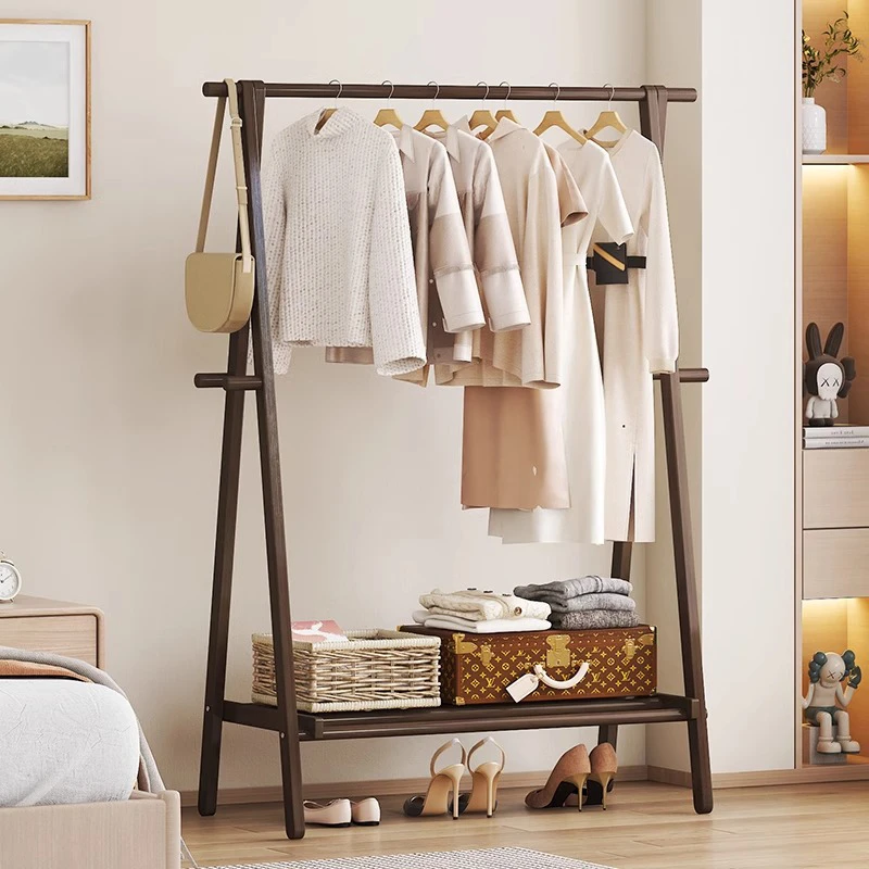 轻奢全实木落地式挂衣架子家用卧室阳台可折叠晾衣架多功能衣帽架